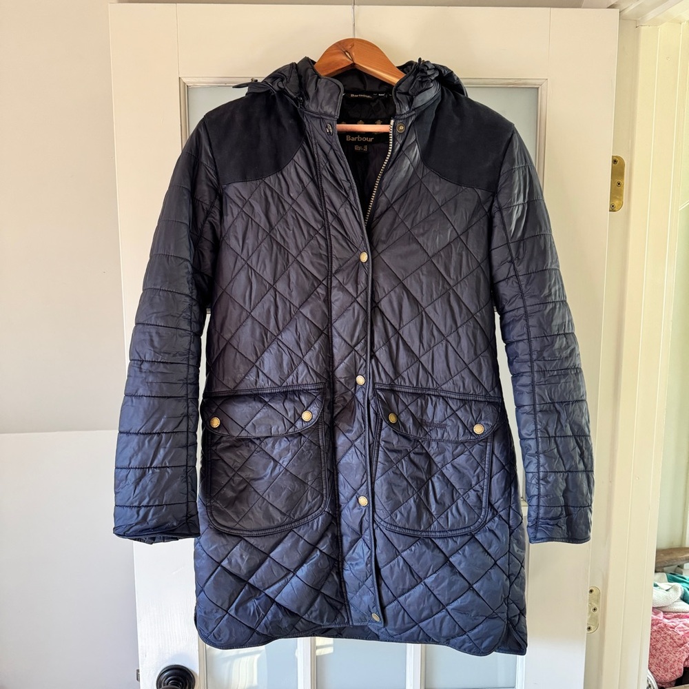 Barbour Navy Quilted Hooded Jacket